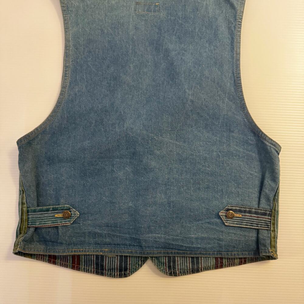 90s Multicolor Stripe Vest Small Denim Boho Indie Button Hippie Western Festival - Picture 5 of 16